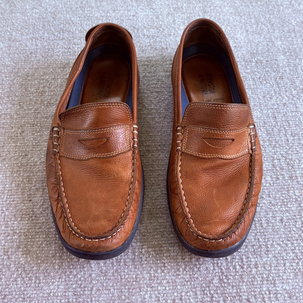 Johnston & Murphy 25-8900 Mens Penny Loafers Tan Leather Memory Foam Shoes 8